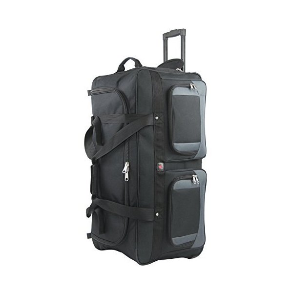 Amaro Standard Large Rolling Duffle Bag, Wheeled Travel Camping Bag, Black/Grey, 33 inch 並行輸入品