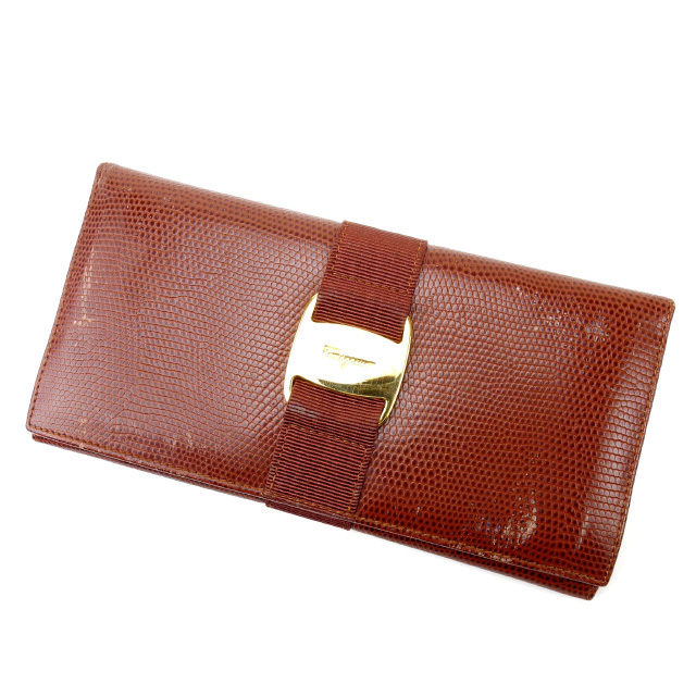 長財布 ヴァラ金具 ブラウン ゴールド 中古
