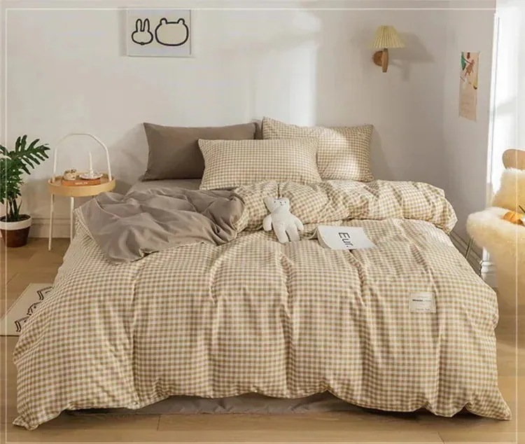 早く買いに来てください 韓国ファッション シンプル 格子縞 ベッドシート 4点セット ガーリーなスタイル キルトカバー 寝具 3点セット 気質 おしゃれな sweet系