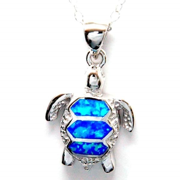 ハワイアンジュエリー ペンダント ネックレス ホヌ 海ガメ型 ブルーオパール メンズ レディース シルバー925