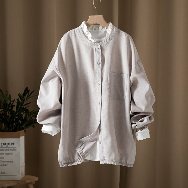 【好評発売中】 カジュアル シンプル グレージュ 長袖 シャツ カーディガン単品 レディース 秋 冬 秋コーデ