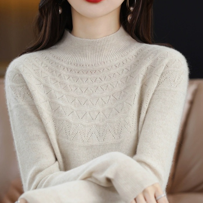 レディース ニット セーター プルオーバー 長袖 襟なし ストレート フェミニン 伸縮性 きれいめ シンプル 上品 おしゃれ こなれ感 ラフ エレガント モダン 主役級 存在感 ベーシック ナチュラル