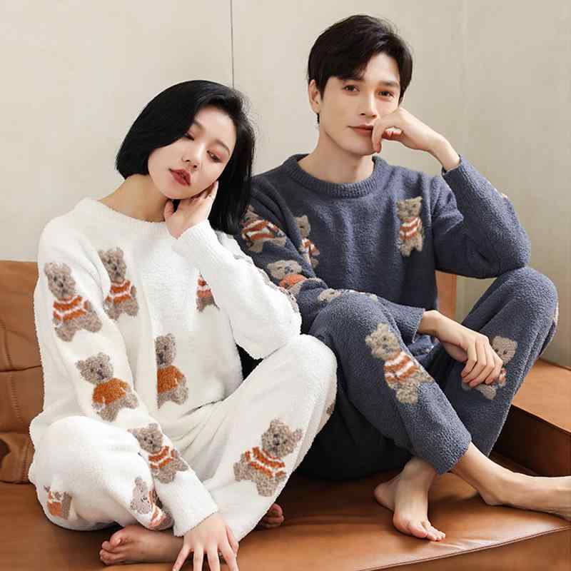 カップルパジャマ ルームウエア 冬用 女性用 ベルベット カップル パジャマ 厚手 ベルベット 柔らかい かわいい 秋冬 メンズ コーラル ベルベット ホーム 服