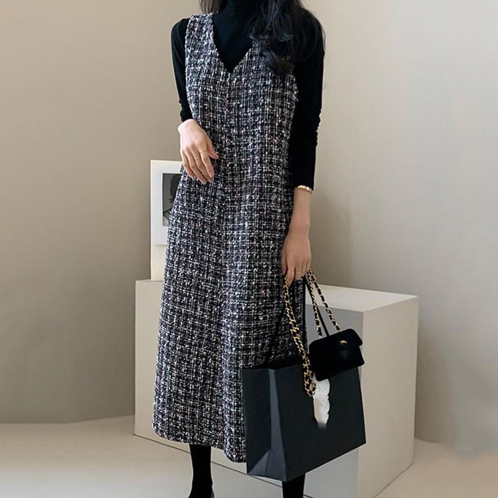 【売り上げ1位】 フェミニン チェック柄 ノースリーブ Vネック カジュアルワンピース レディース