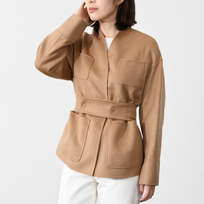 Max Mara Studio マックスマーラ ストゥディオ アウター ジャケット ノーカラー ERICA レディース ベージュ キャメル Vネック 秋服 ジャケット 羽織 おすすめ