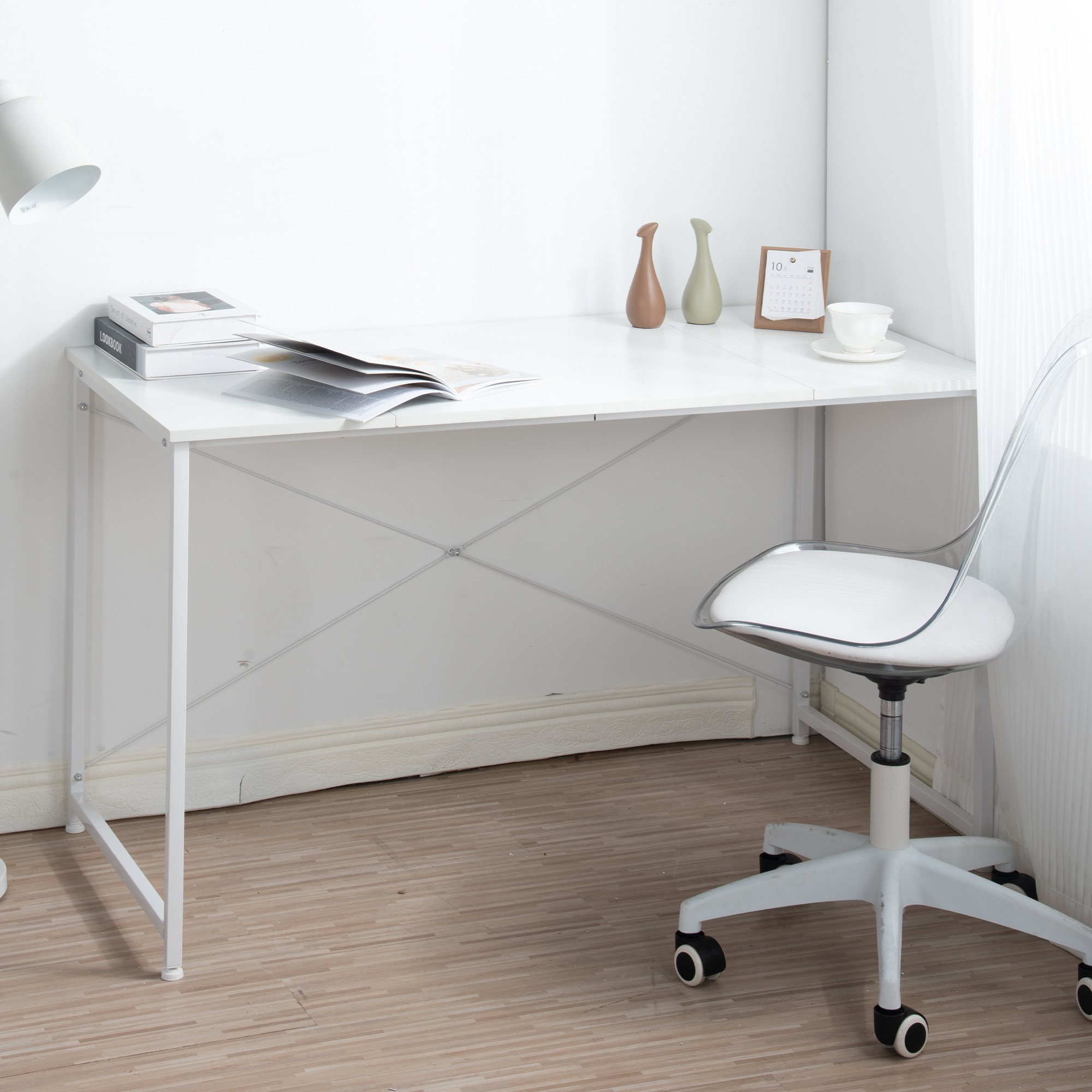 【国内入荷済】【WF301556HAAオフィスチェア+パソコンデスク セット】【新品】【ホワイト】パソコンデスク シンプル 極簡易デスク ワークデスク 木製 机-246