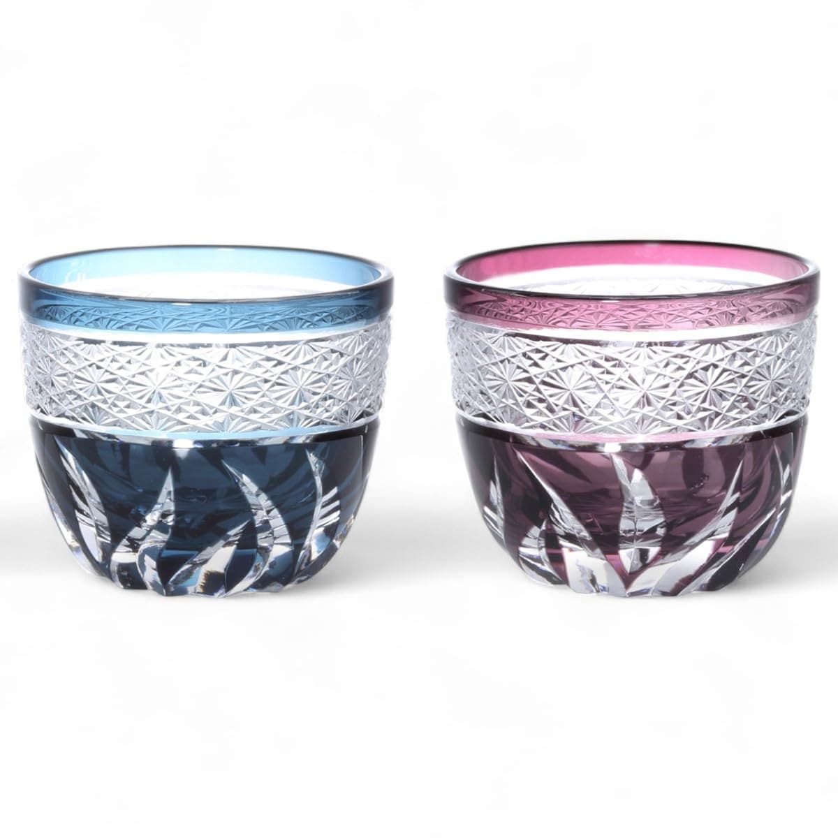 J-kitchens 水影 切子 ペア グラス カップ 冷酒 盃 径60xH50mm 70cc 帯絞り インクブルー & パープル 美匠 Current Model