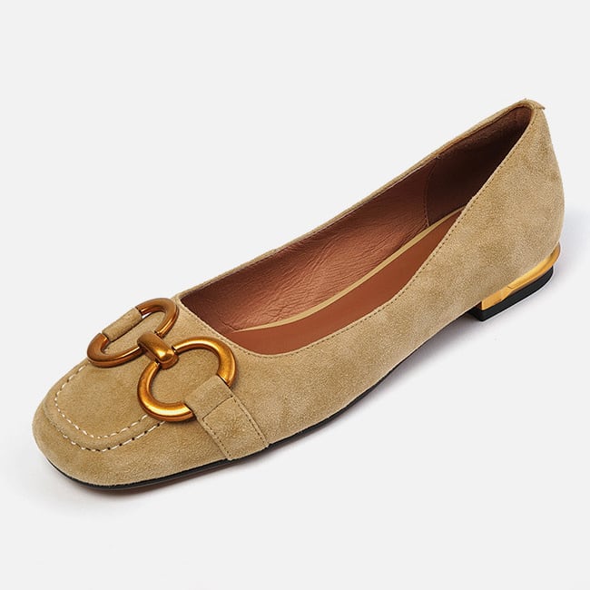 レディースシューズ 婦人靴 ローヒール フラットパンプス ぺたんこパンプス スクエアトゥ フレンチライン ゴールド ワンポイント 安定感 歩きやすい 疲れない 華奢見え スカートに合う lsho017