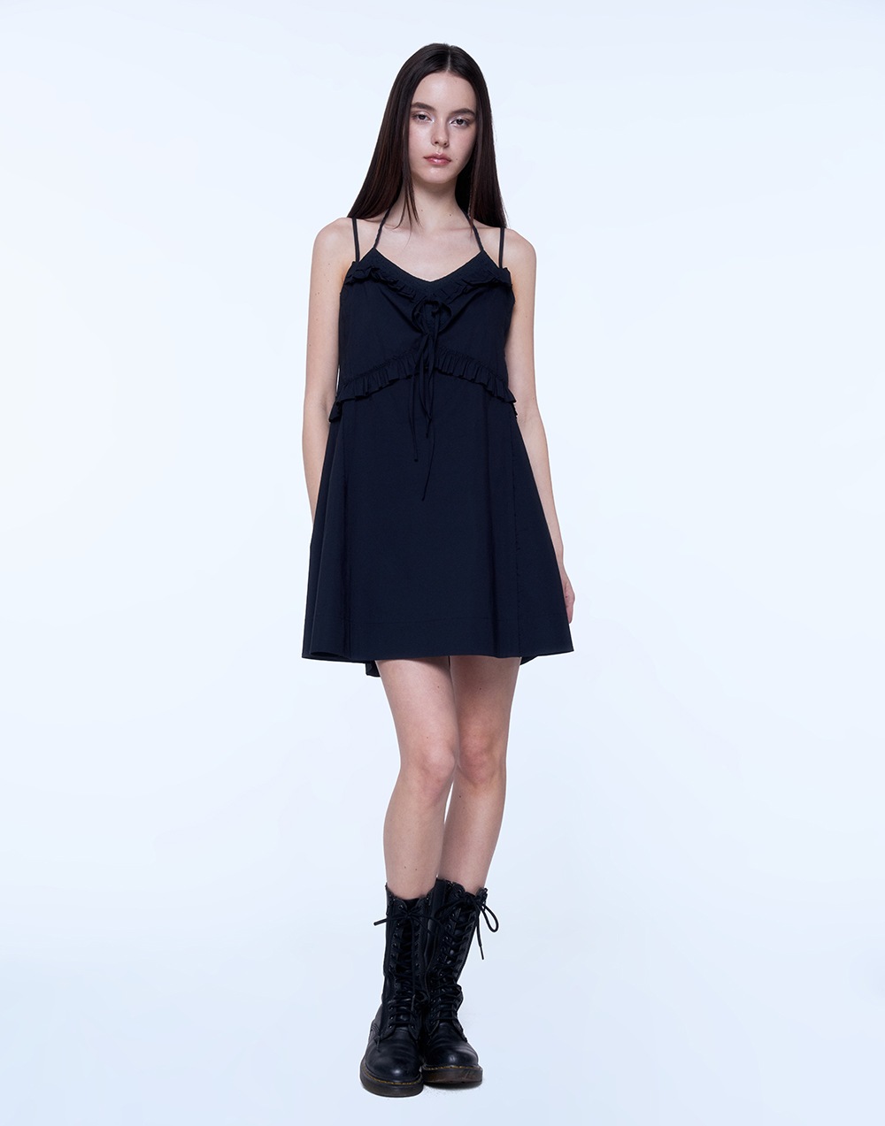 EYELET MINI-DRESS - BLACK_5/8 SHIPPING