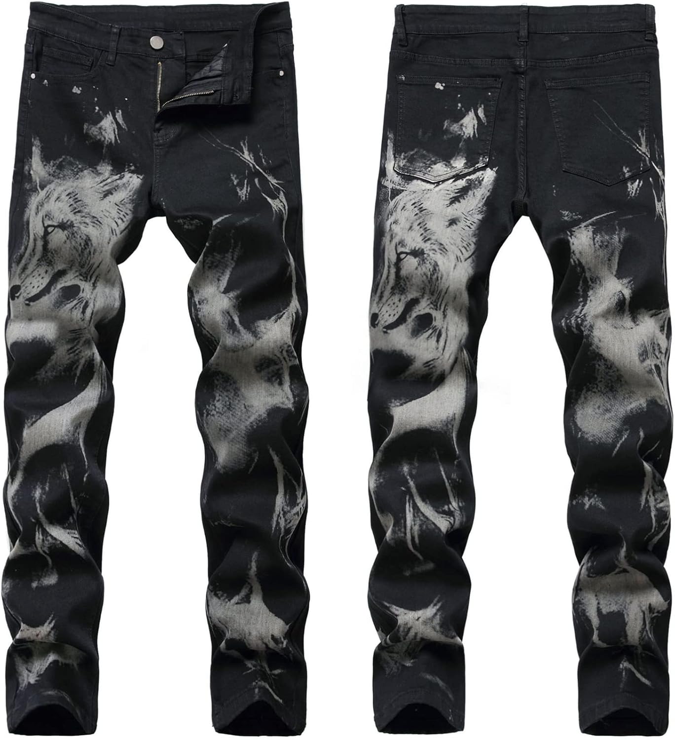 デニムパンツ Gパン メンズ 細見 狼柄 ダメージ加工 スキニーパンツ Denim Pants 男性 ボトム 長ズボン 大人 おしゃれ ヒップホップ レギュラー リラックス 部屋着 通気性 快適 しっ