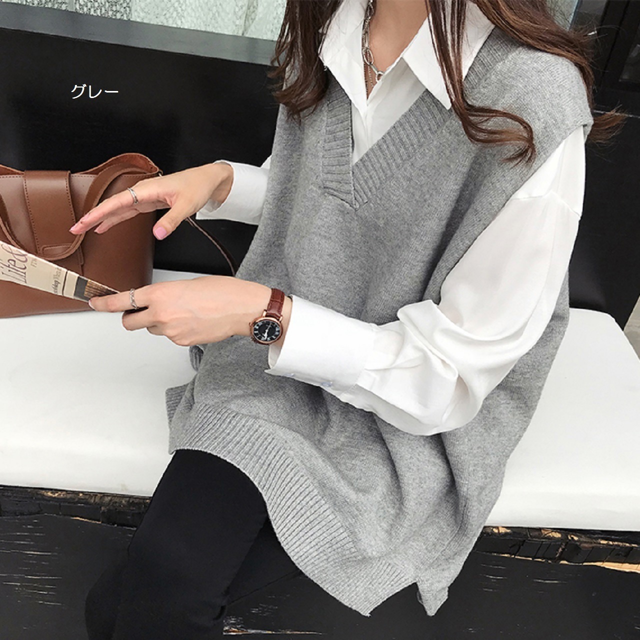 レディーストップス ニットベスト ウィンター 春 秋 冬 レイジースタイル レトロ ルーズ ニット