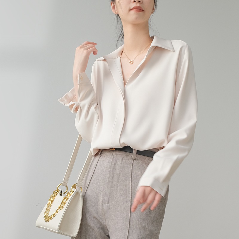 トップス シャツ ブラウス 袖あり 長袖 襟付き シフォン ポリエステル スパンデックス 大人可愛い きれいめ シンプル カジュアル 大人 上品 おしゃれ お洒落 かっこいい レトロ 大人女子