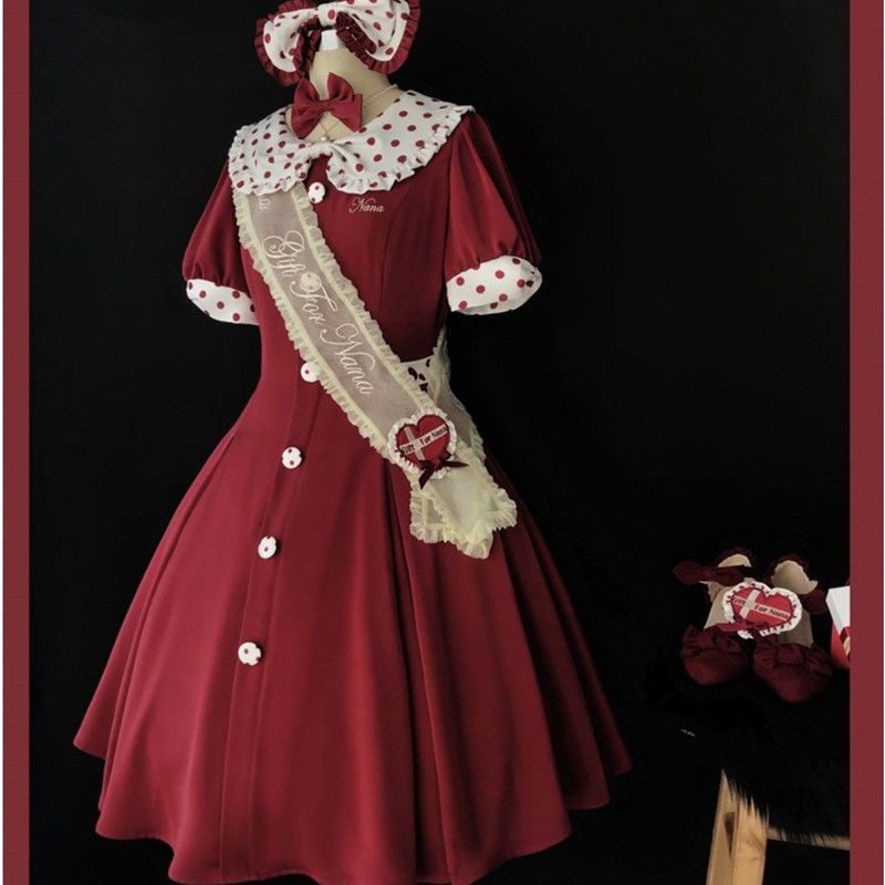 ロリータ NANA の贈りもの ロリータ アメリカンウエスト 8ピース 水玉 スリム op サマードレス