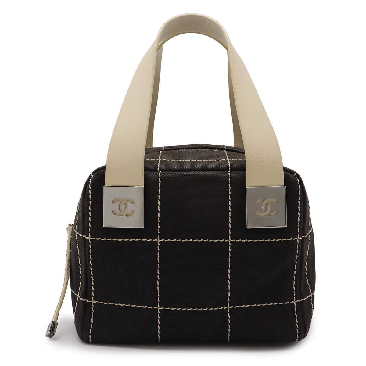 チョコバー ココマーク ハンドバッグ ミニバッグ キャンバス ブラック 黒 ライトベージュ シルバー金