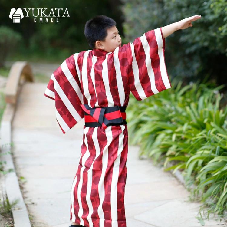 出荷が迅速である 独占販売 浴衣 子供 男の子 縞柄 赤 キッズ 2点セット 浴衣 兵児帯 ブラック 浴衣セット キッズ レトロ 子供服 夏祭り 古典 花火大会 花見 2025新品 浴衣 部屋着 10