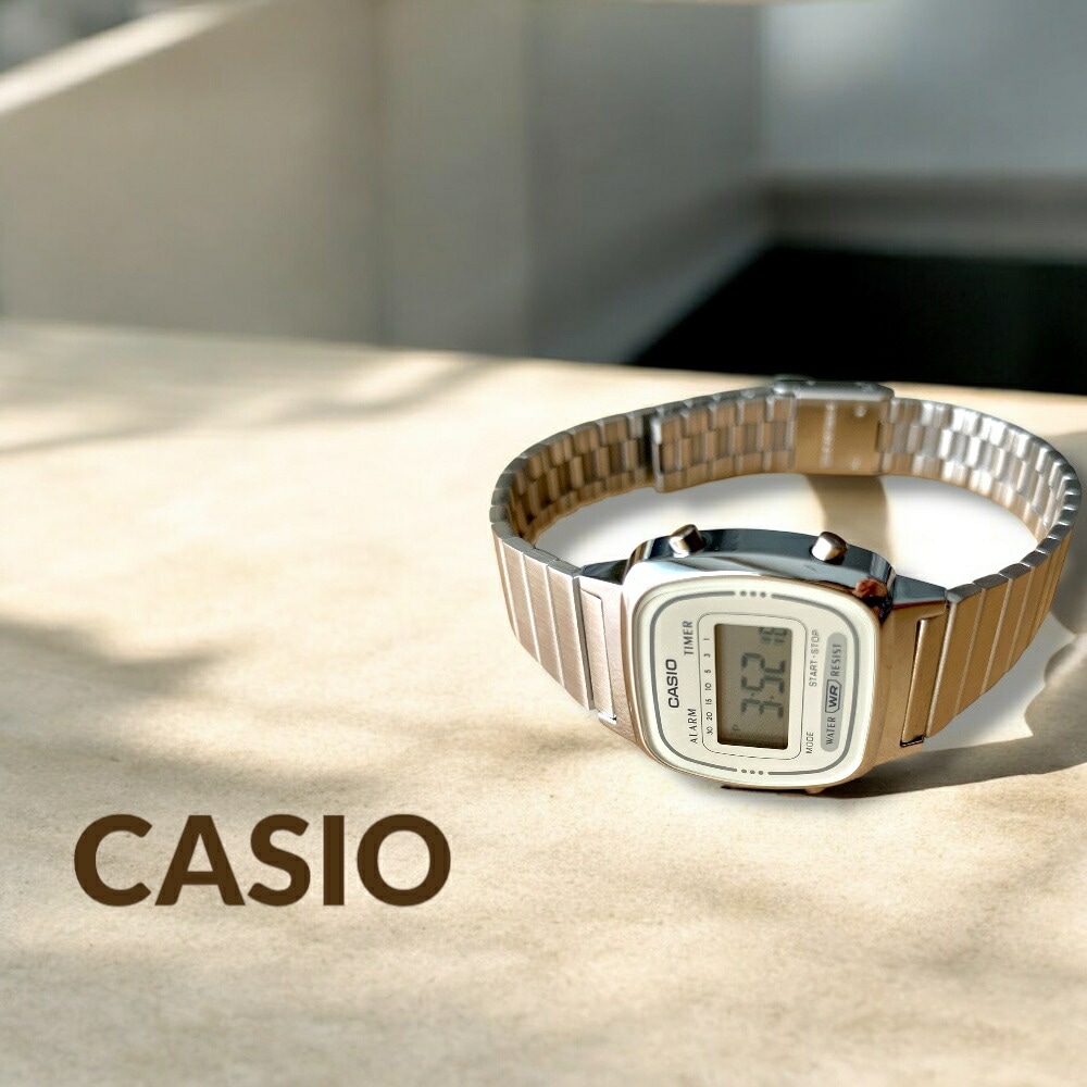 海外モデル カシオ CASIO 腕時計 レディース キッズ 女の子 チプカシ デジタル ミニサイズ レトロ クオーツ 防水 シンプル ベージュ シルバー メタルバンド 中学生 高校生 プレゼント ギフ