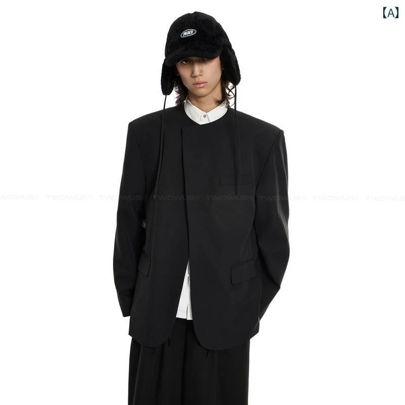 ビジネス　スーツ　ジャケット TWOWUS 24 AW ハイエンド シンプル ラウンドネック スーツ 肩パッド ジャケット カジュアル 万能 男女兼用
