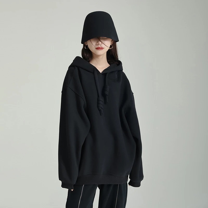 暗い黒風パーカースウエットのジャケットの春夏アウター欧米厚手TシャツロンT