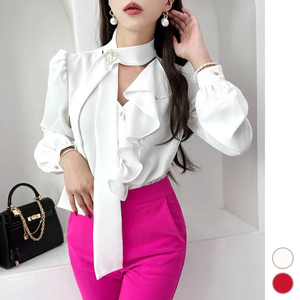 ブラウス レディース 長袖 パブスリーブ ボウタイ リボン タイ シャツ トップス フリル Vネック トップス 上品 きれいめ 春 秋 冬 韓国 to26914 8,499円