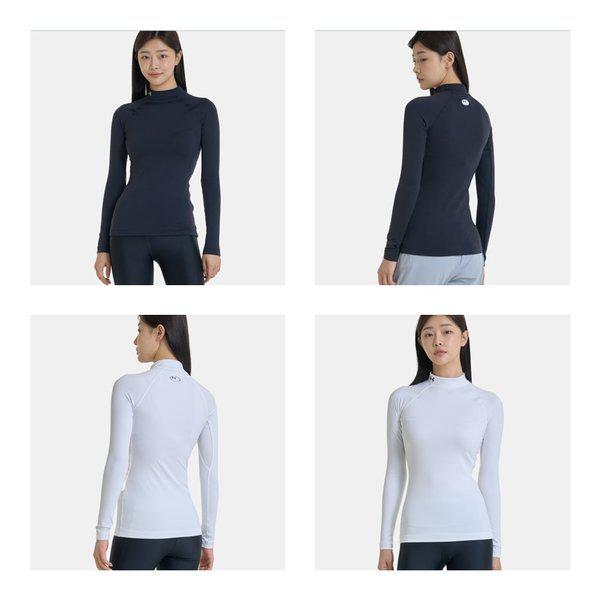 1368702 ブラック ホワイト 女性 コールドギア ColdGear アセンティック モック ネック 女性 コンプレッション 長袖Tシャツ 裏起毛