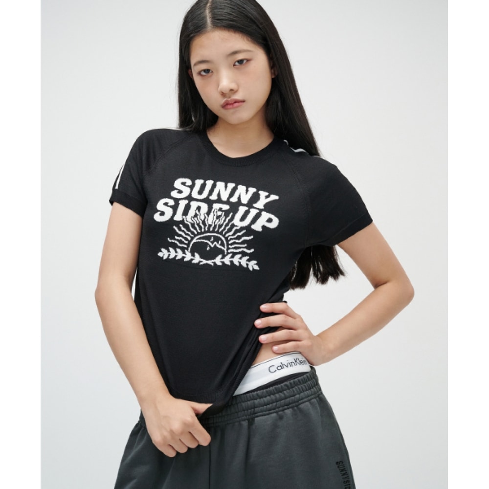 TAKEASY (レディース) ラインハーフニット (ブラック)