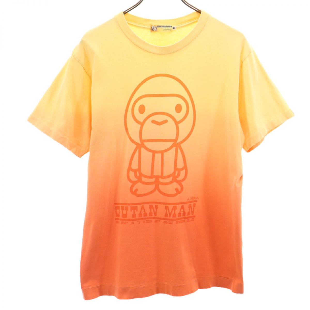 両面プリント 半袖 Tシャツ M イエロー×オレンジ メンズ