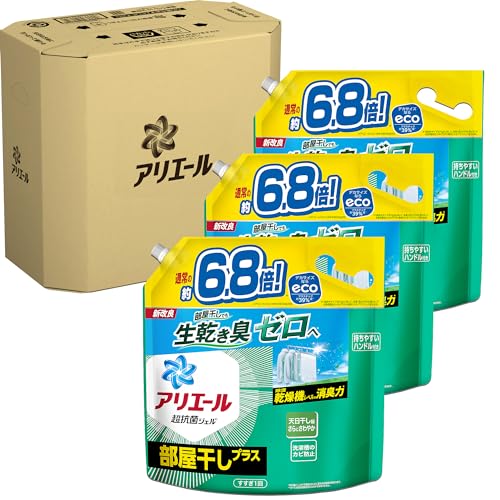 アリエール 洗濯洗剤 液体 部屋干しプラス 詰め替え 2.6kg×3袋 部屋干しも生乾き臭ゼロへ [タテ・ドラム式OK]洗濯洗剤