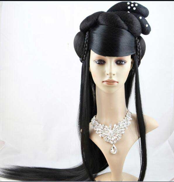 ウイッグ　中国古代古典コスプレチャイナ風ウイッグかつら髷まげまげ/お姫様宮廷風ステージイベント学園際文化際中華/写真撮影古典美人髪飾り付き　送料無料