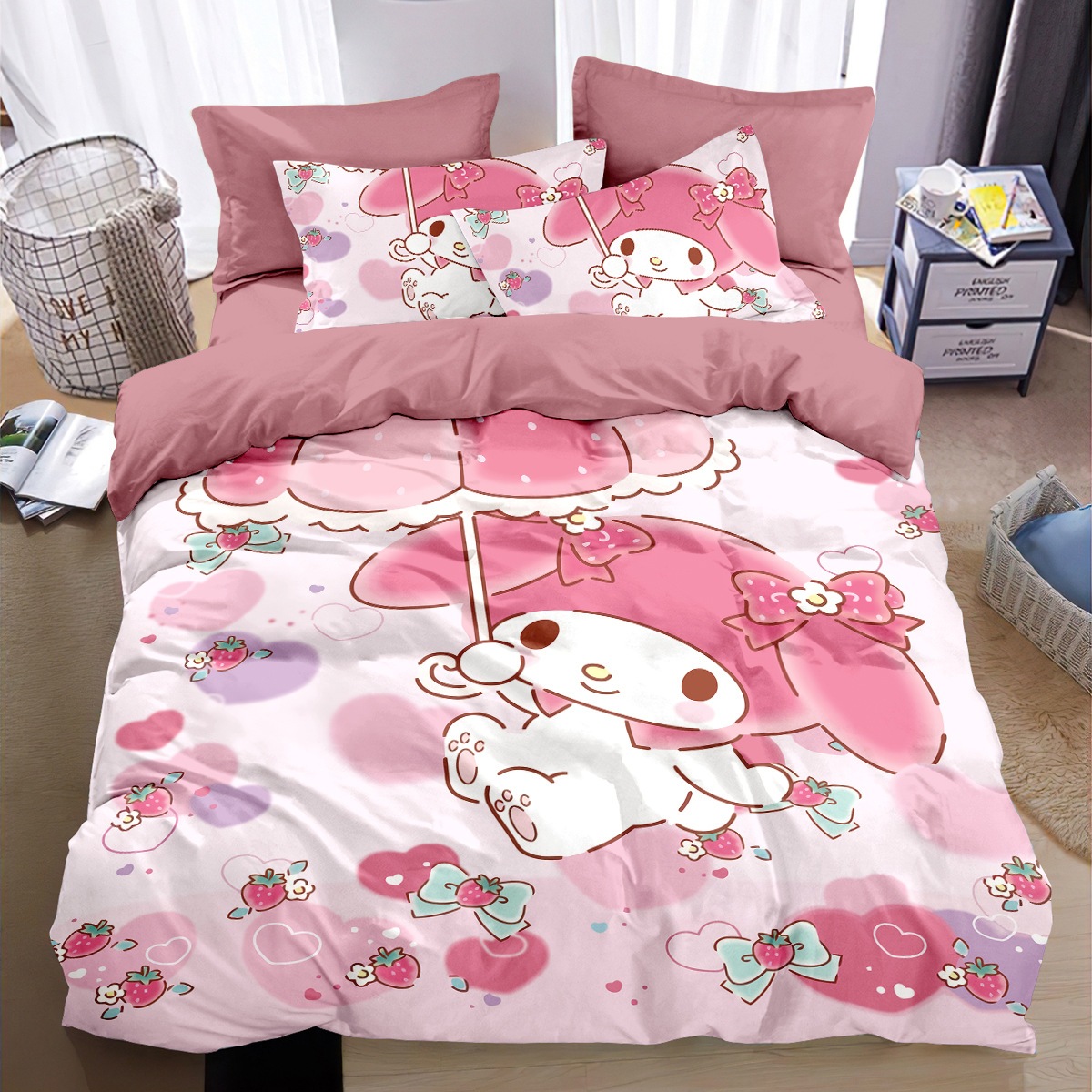 メロディー純綿ベッド4点セットコットンシーツ掛け布団カバーボックスシーツドミトリーセット子供用寝具