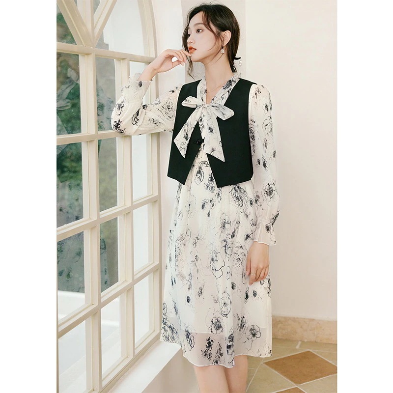 2024ブランドシャツワンピースアイスシルク涼しさを感じる春夏服レディースベスト重ね着風可愛い蝶結び韓国ファッション新作 5,442円
