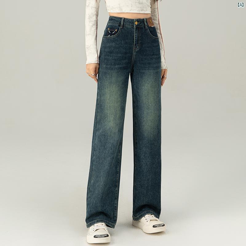 レディース　ファッション　オシャレ　シンプル ストレート レッグ ジーンズ 春秋 ハイウエスト スリム ナロー ワイド パンツ ファッション フロア レングス ロング