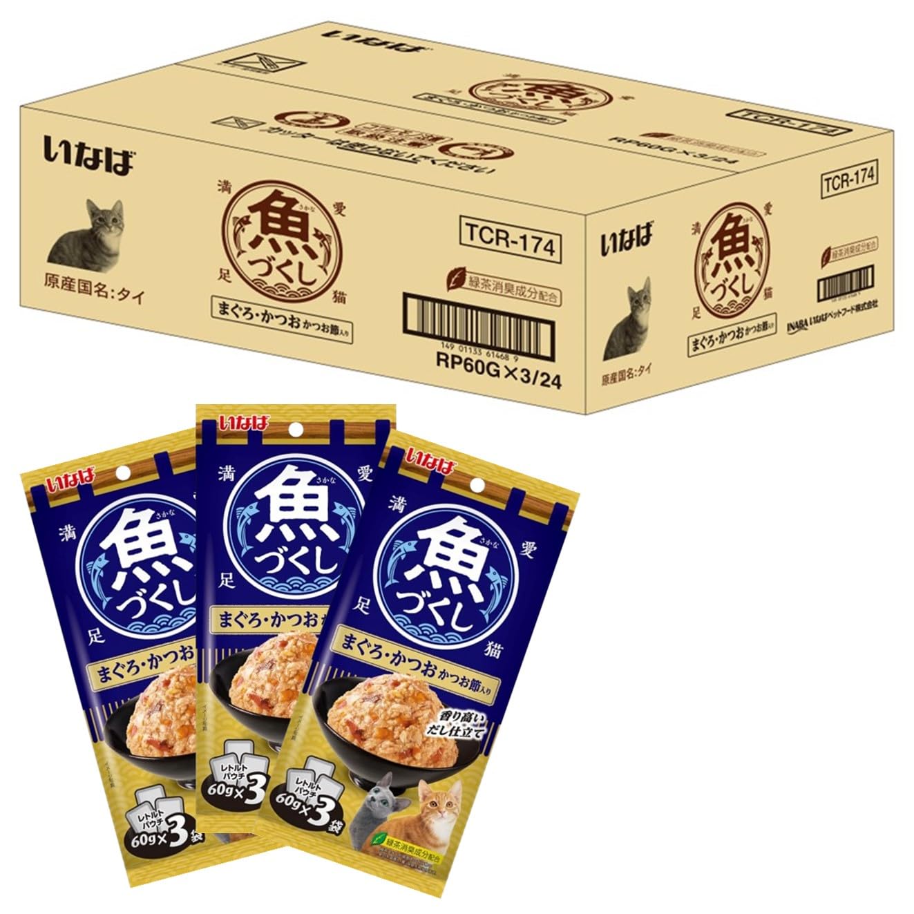 いなば 魚づくし まぐろ・かつお かつお節入り 60g×3袋×24個 猫用 ウェットフード 5,796円