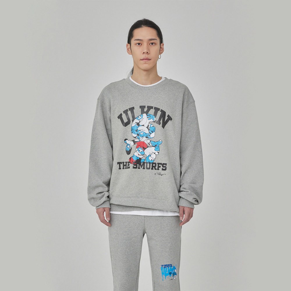 Crowded SMURFS Print Sweatshirts_Grey