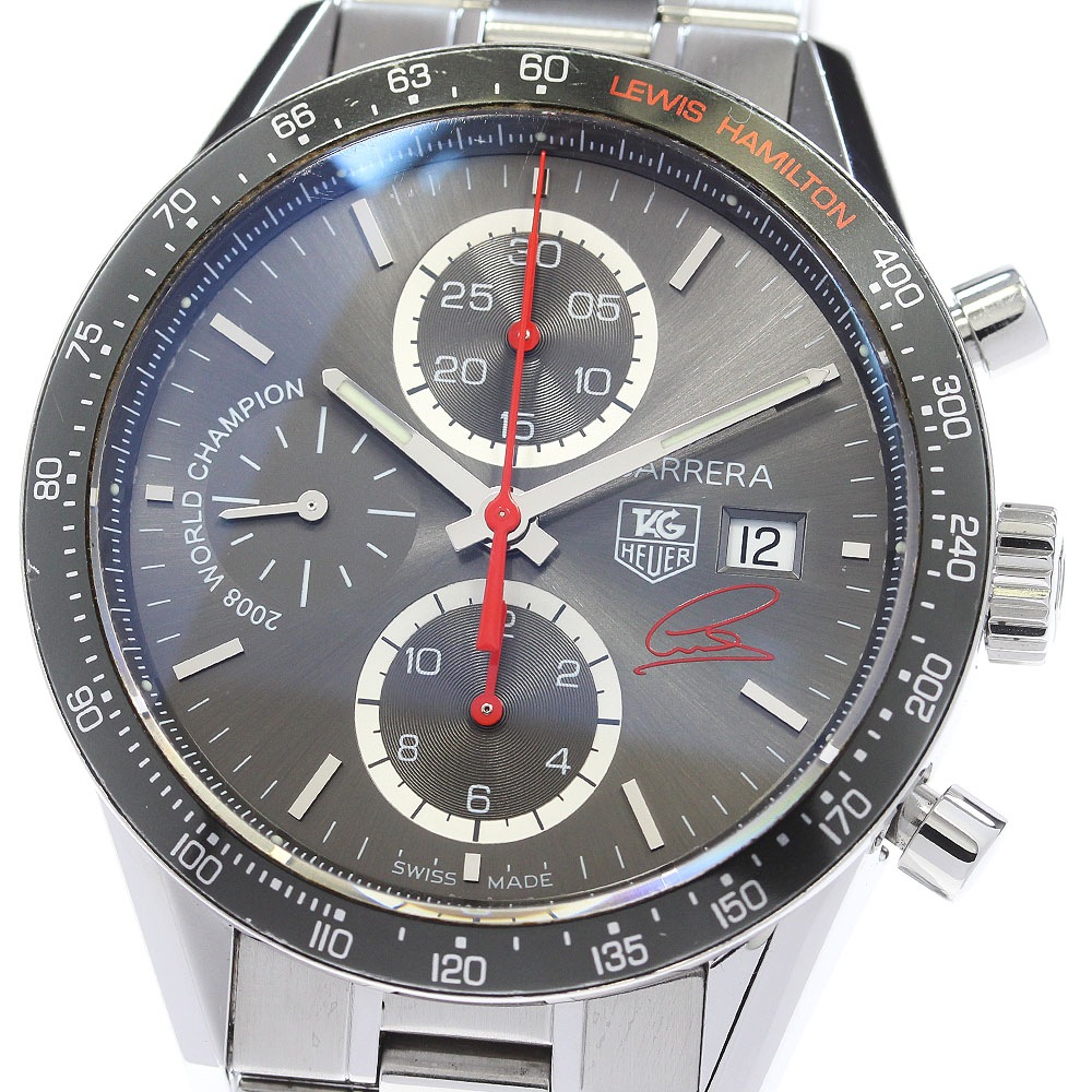 タグホイヤー TAG HEUER CV201M.BA0794 カレラ タキメーター クロノグラフ ルイスハミルトン限定 AT メンズ 保証書付き_849788【中古】