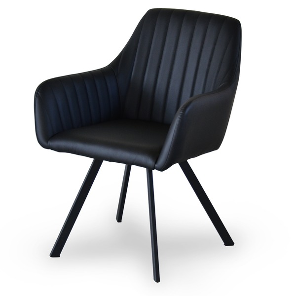 パーソナルチェア 約幅585mm ブラック 肘付き PUレザー スチールパイプ モダンクラブチェアー 組立品 リビング ダイニング