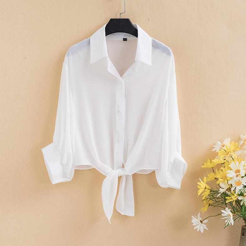 【1つ買うと10つ無料】強化されたシフォンシャツソリッドカラールーズアウターカーディガン海辺の日焼け止め服夏のエアコンシャツスカートスコール女性