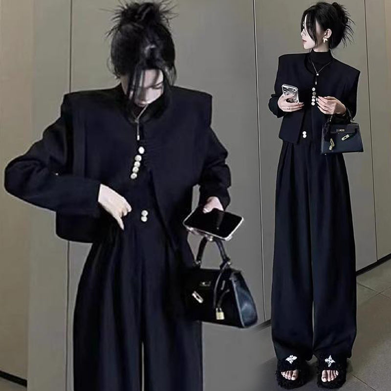 セットアップ 2024春の新作チャイナ風タートルジャケットワイドパンツ2枚セット