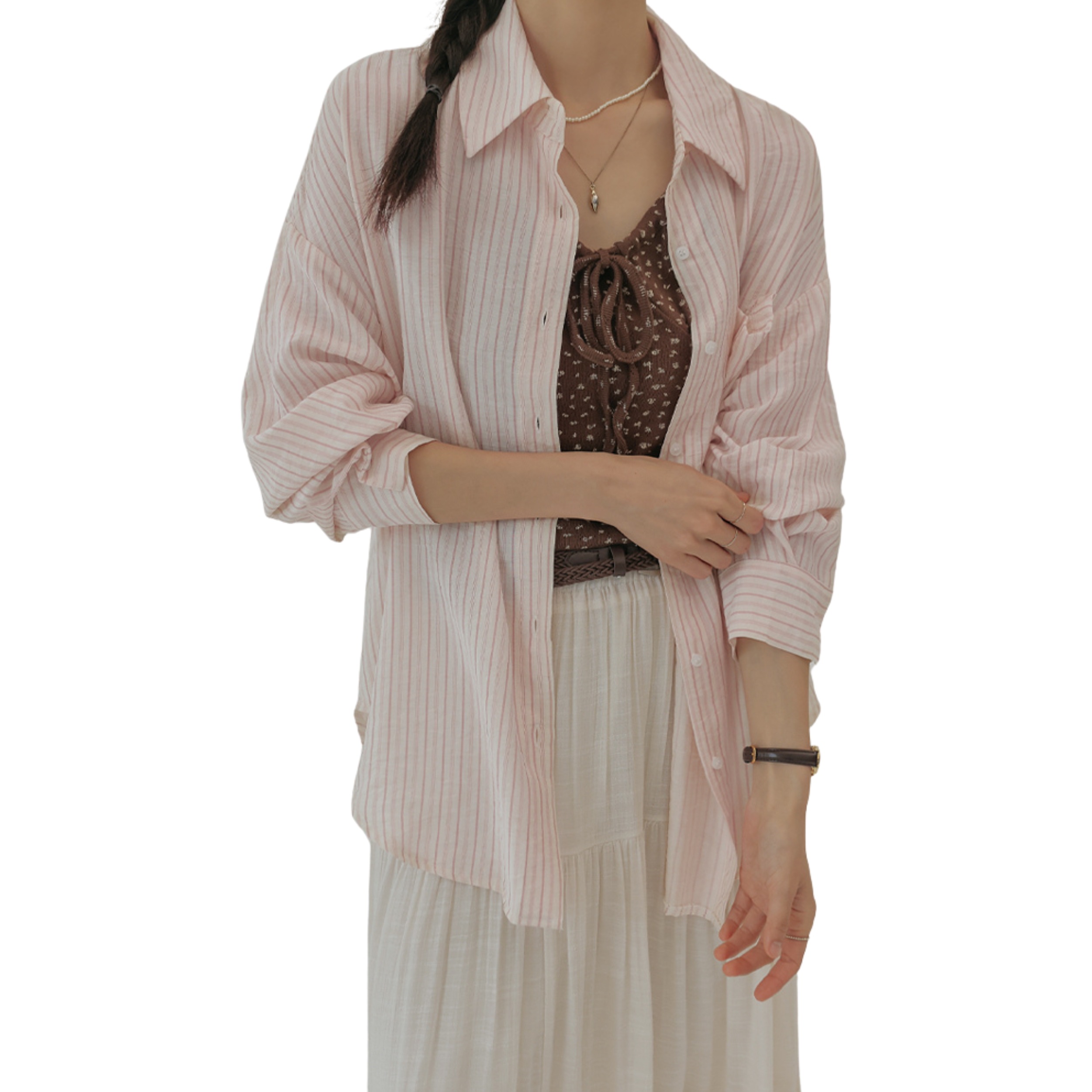 オーバーサイズ ストライプシャツ 韓国ファッション 韓国コーデ 夏服 フリーサイズ