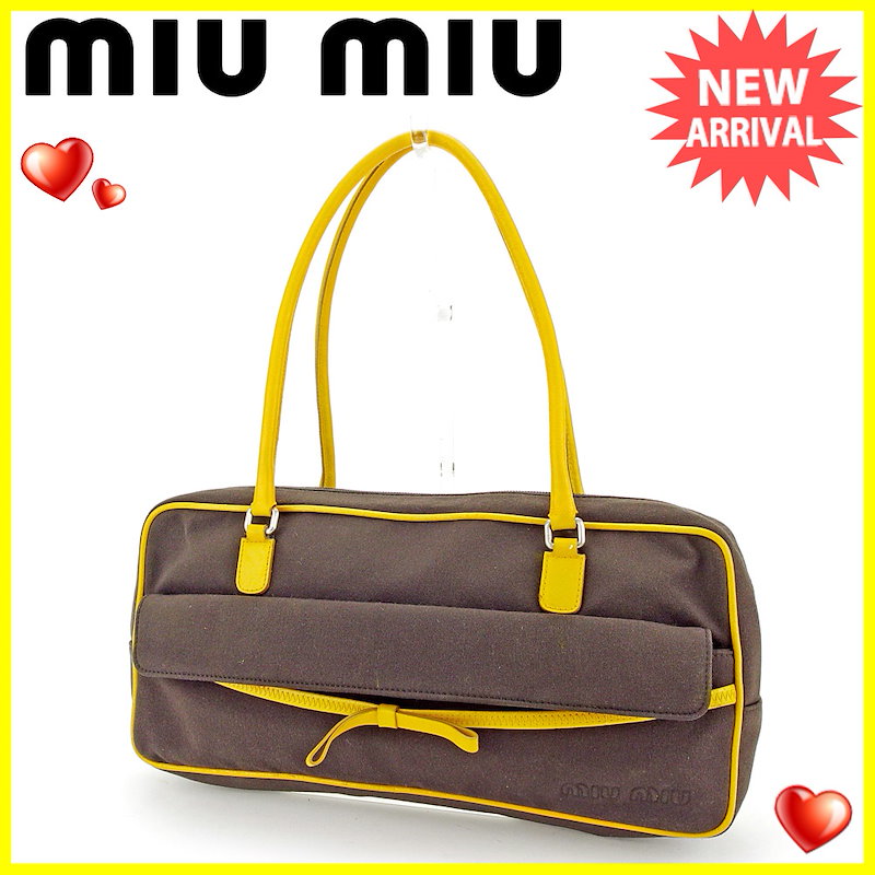 ミュウミュウ miu miu ショルダーバッグ バッグ レディース リボンモチーフ ダークブラウン×マスタード系 キャンバス×レザー 人気 セール 【中古】 T4104 . ミュウミュウ miu miu ショルダーバッグ バッグ レディース リボンモチーフ ダークブラウン×マスタード系 キャンバス×レザー 人気 セール 【中古】 T4104 .