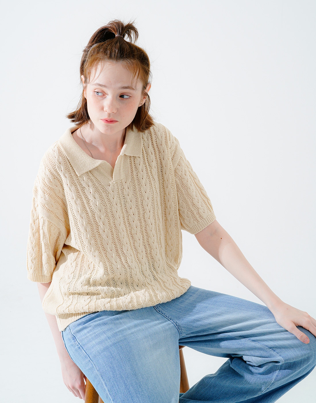 SCOTCH CABLE OPEN COLLAR KNIT JJKN7668