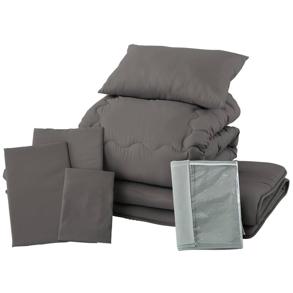【Amazon.co.jp限定】 アイリスプラザ 布団セット 7点セット セミダブル チャコールグレー まくら 掛け布団 敷き布団 毛布 まくらカバー 掛け布団カバー 敷布団カバー 収納ケース 抗菌