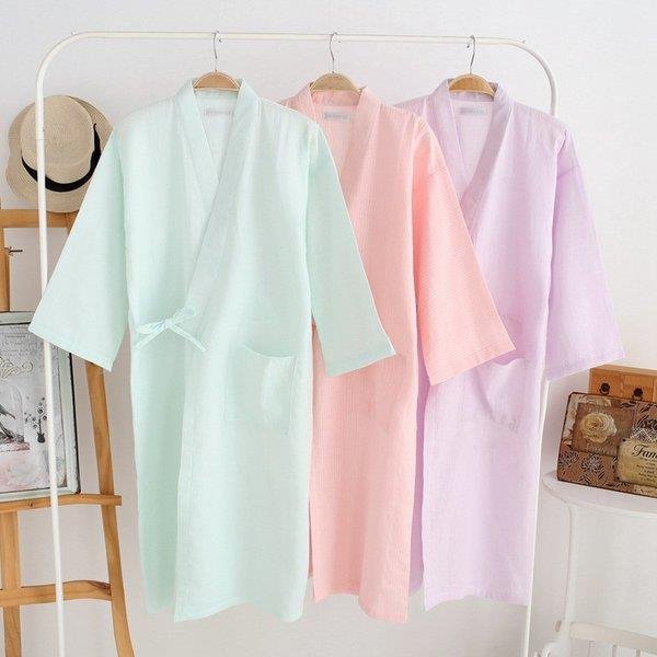 バスローブ 無地綿100％ バスローブレディース パジャマ　薄手浴衣　男女兼用バスローブ ガウン ル