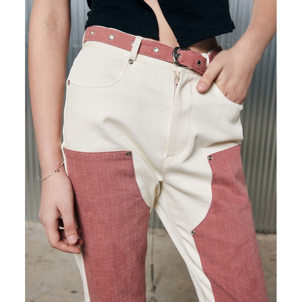 LARTIGENT L2 ベルトカラーブロックパンツ(アイボリー)