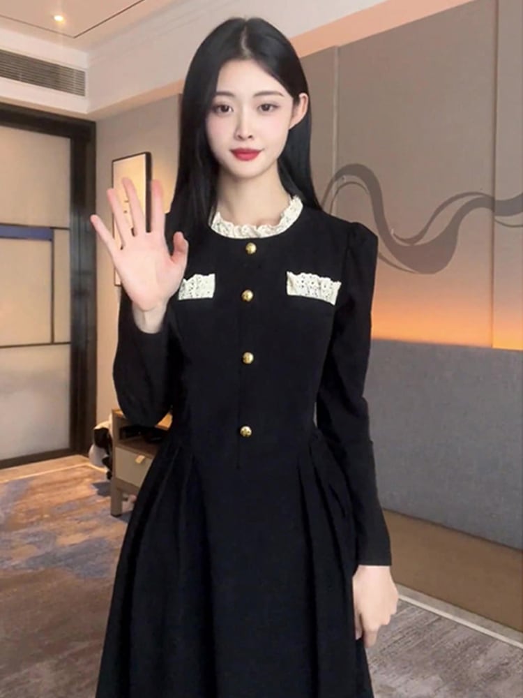 ヘップバーンスタイルブラックドレス子供ティーブレークorangeryフレンチロングドレス初秋初秋2023新しい小さな黒いドレス 5,147円