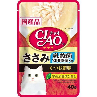 【48個セット】いなばペットフード CIAOパウチ乳酸菌入りささみかつお節味40g