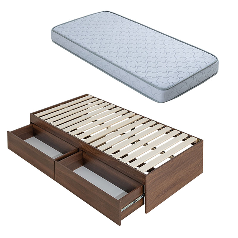 大容量 ヘッドレスベッド 収納ベッド マットレス付き ボンネルコイル セミシングル チェストベッド 収納付き 引き出し付き すのこベッド 容量約90L