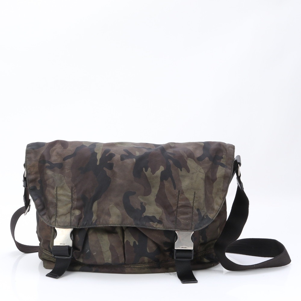 カモフラージュ 迷彩 三角ロゴ レザー×ナイロン ショルダーバッグ 斜め掛け メッセンジャー ビジネス 通勤 トート A4 メンズ ESE BI4-9 中古