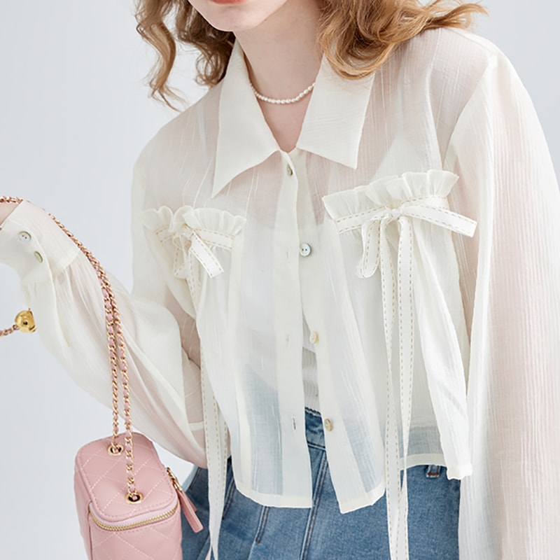 シアーシャツ UVカット 冷感 リボンブラウス レディース 紫外線対策 リボンシャツ 長袖 オフィス