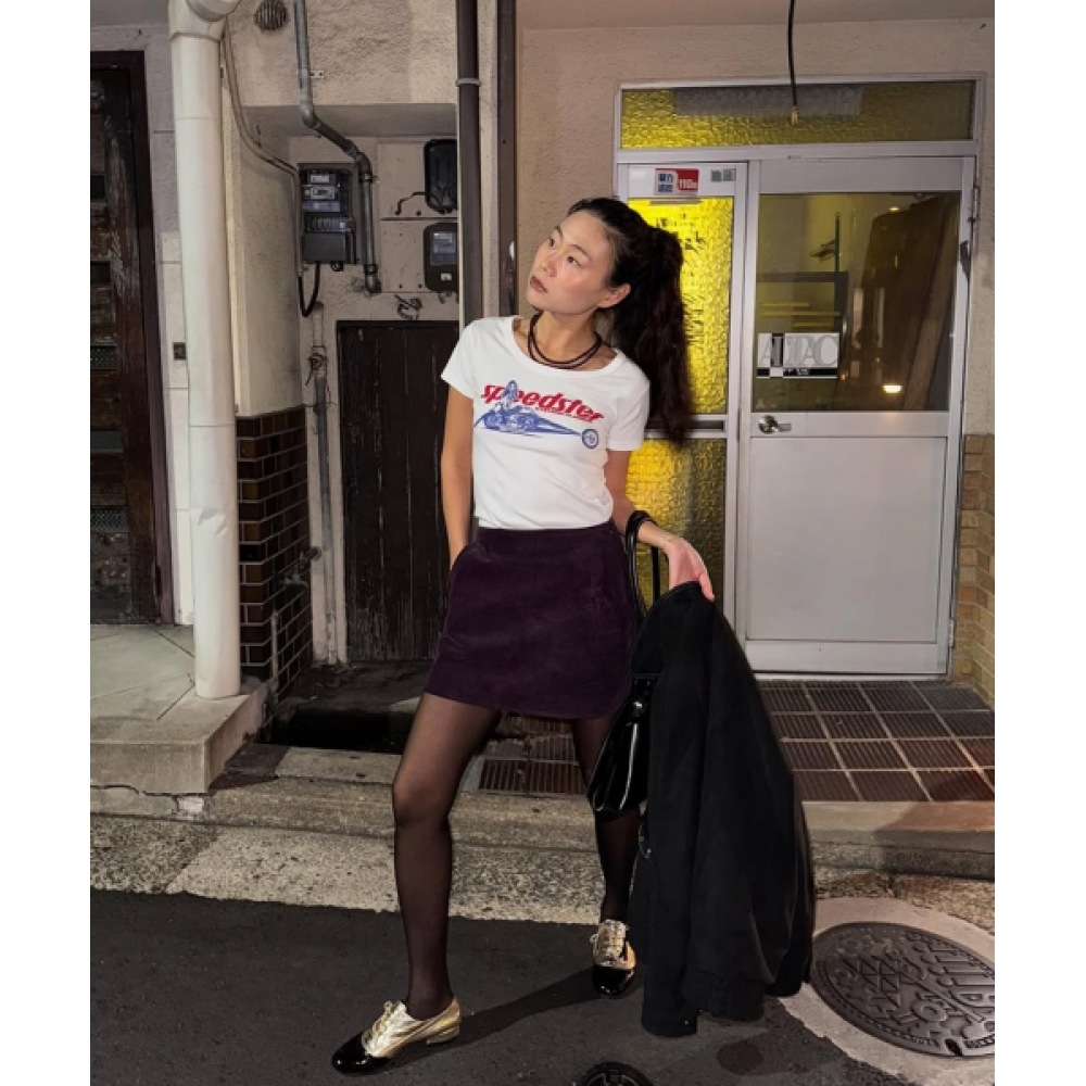 HOKUSPOKUS リボンコーデュロイミニスカート_パープル