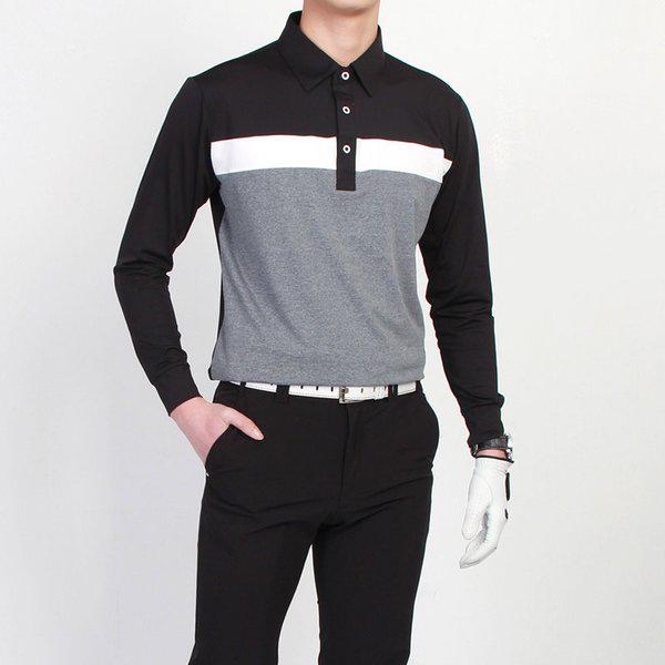 マインフロー男性ゴルフTシャツ 長袖Tシャツ 男性ゴルフカラーT BT三段配色スパンカラーTシャツ